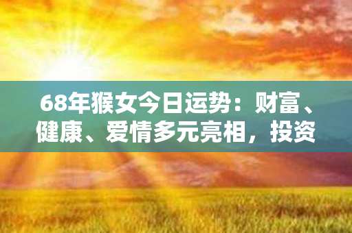 68年猴女今日运势：财富、健康、爱情多元亮相，投资、锻炼、感情皆有喜